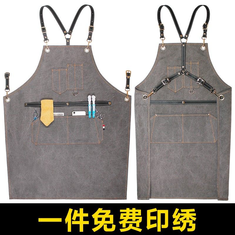 牛仔围裙定制logo印字理发店发型师咖I啡厅烘焙奶茶店画画工作服