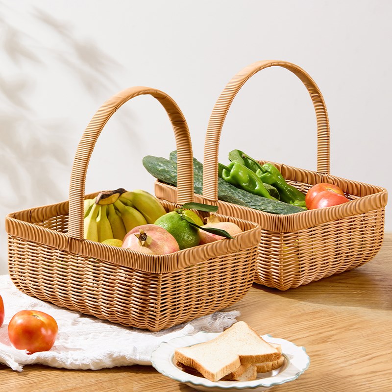 野餐篮仿藤编织手提篮买菜篮子购物篮鸡蛋篮家用水果蔬菜篮收纳篮