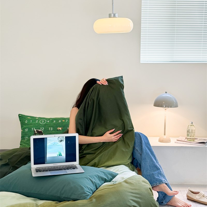 森系极简风渐变绿床上四件套1.5m1.8米公寓全棉被套床单宿舍