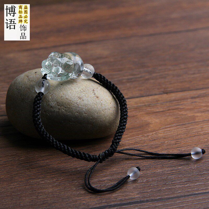 天然绿幽灵水晶猪手链绿r水晶发财猪手绳手串情侣款水晶雕刻猪饰