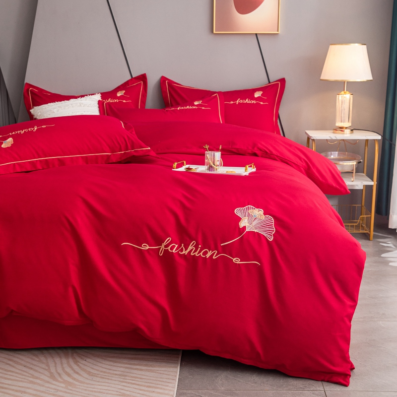 结婚喜庆大红色被套加厚磨毛单件被罩三件套1.5m1.8m2米四件套件