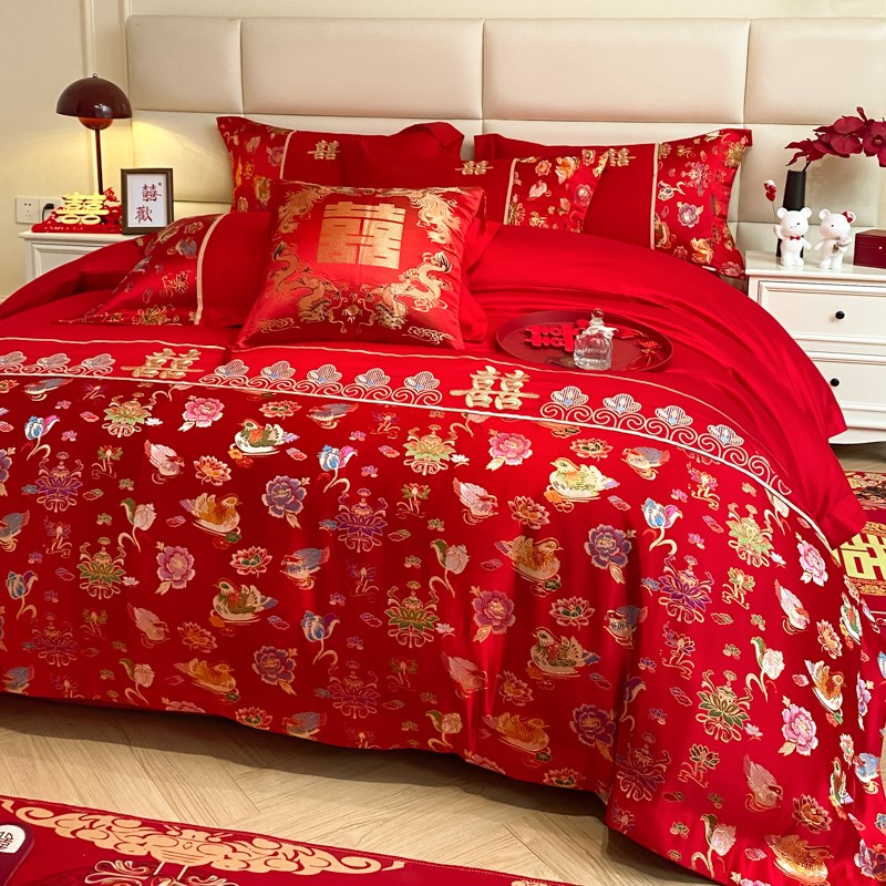 中式龙凤结婚四件套大红色新婚陪嫁被套婚庆床上用品婚房喜被