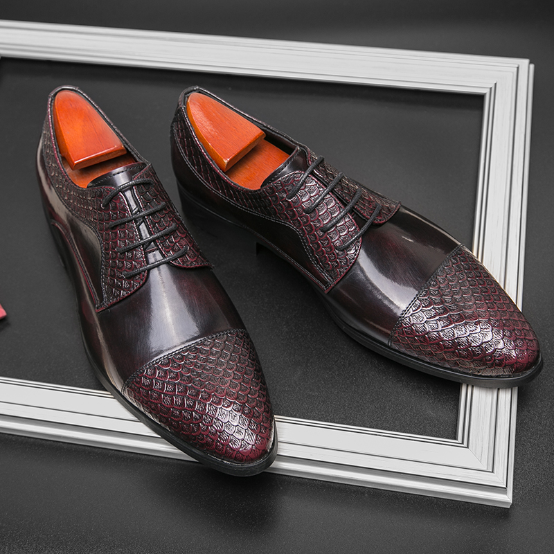 皮鞋男韩版潮流英伦尖头系带婚鞋商务正装百搭春季休闲内增高男鞋