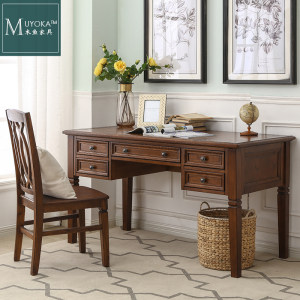 白蜡木美式纯实木书桌 写字台 办公桌 黑胡桃色 Pottery Barn