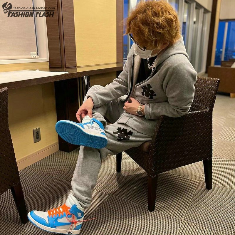 CH十字架皮标刺绣拉绒休闲长裤高街宽松纯色简约束脚休闲运动裤潮