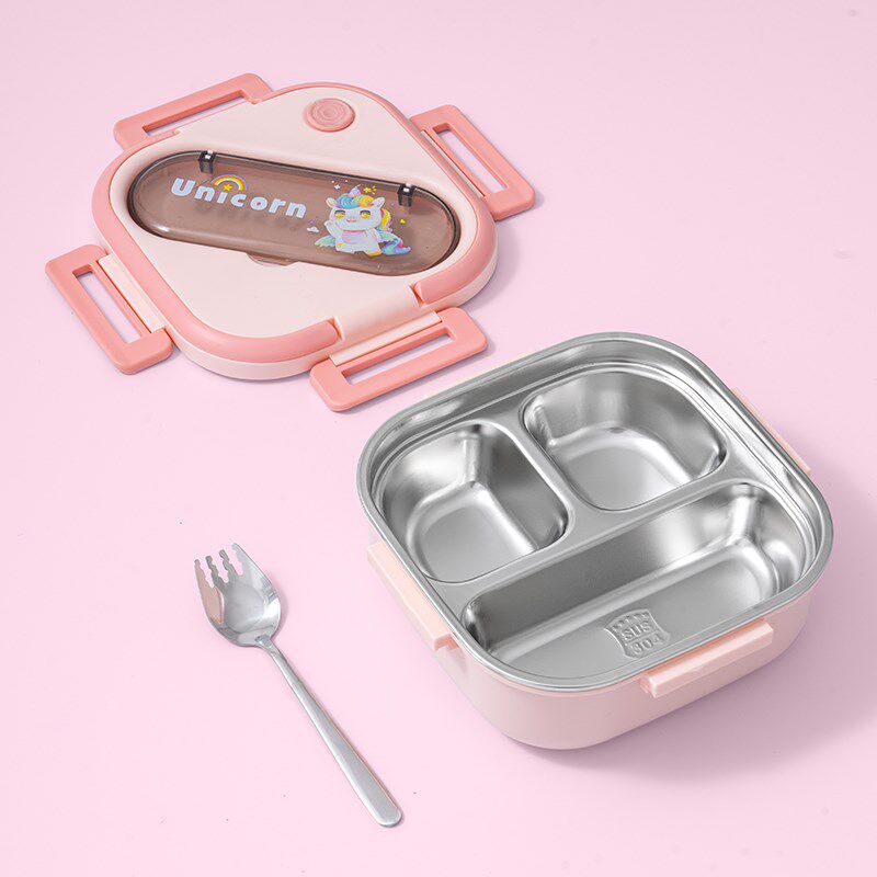小学生饭盒男女孩304不锈钢上学专用儿童分格餐盒保温便当盒729