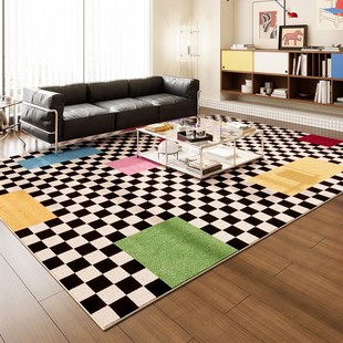 多巴胺地毯客厅2025新款包x豪斯房间地垫防水免打理棋盘格卧室脚