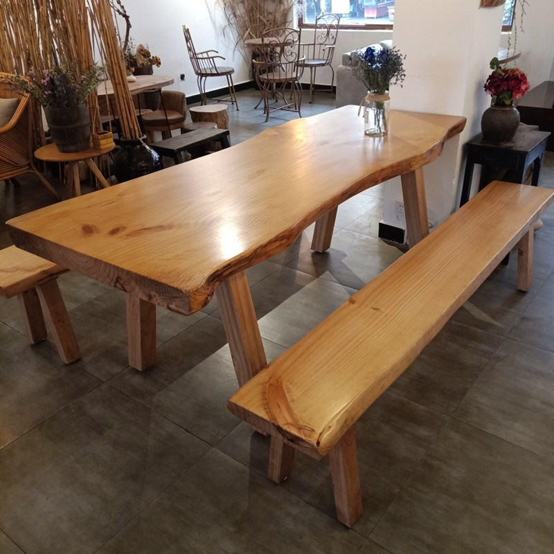 现代简约大板餐桌原木风民宿全实木长桌餐厅接待洽谈会议桌椅组合