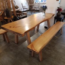 现代简约大板餐桌原木风民宿全实木长桌餐厅接待洽谈会议桌椅组合