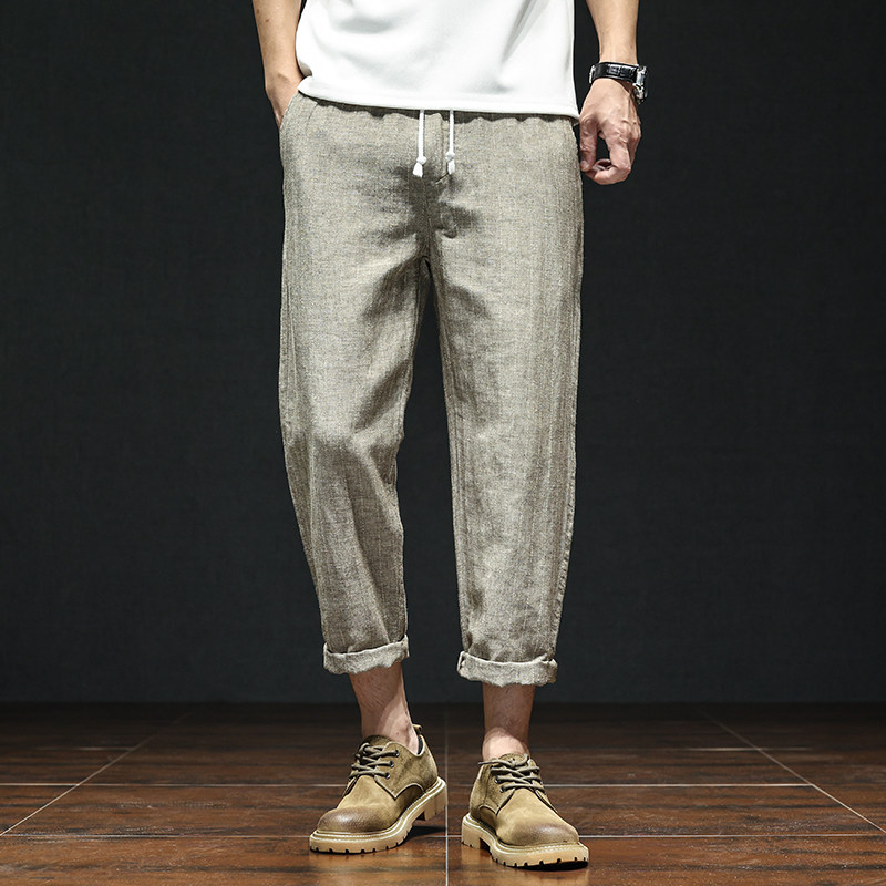 夏季薄款棉麻九分裤休闲男裤复古中国风八分宽松直筒9分裤高级感,男装,休闲裤,淘宝优惠券,粉丝福利购,淘宝优惠卷
