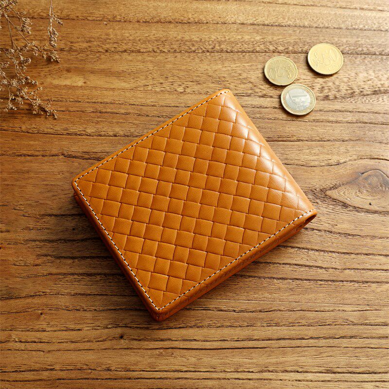 头层牛皮编织图案皮夹大容量男士休闲真皮短款钱包个性证件零钱包
