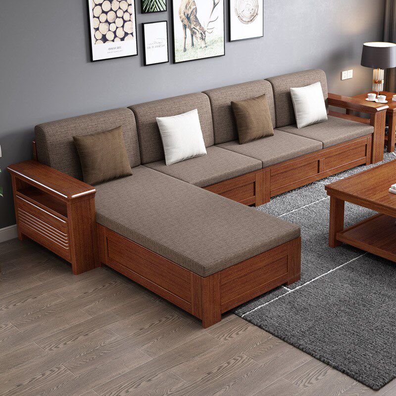 现代中式实木沙发布艺沙发床家用简约小户型客厅布艺储物组合沙发