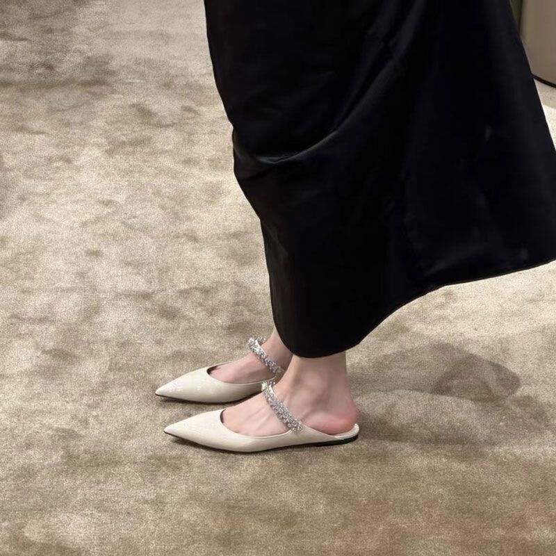 羊皮版~真皮包头平底半拖鞋女2025初夏高级感凉拖鞋尖头法式半托