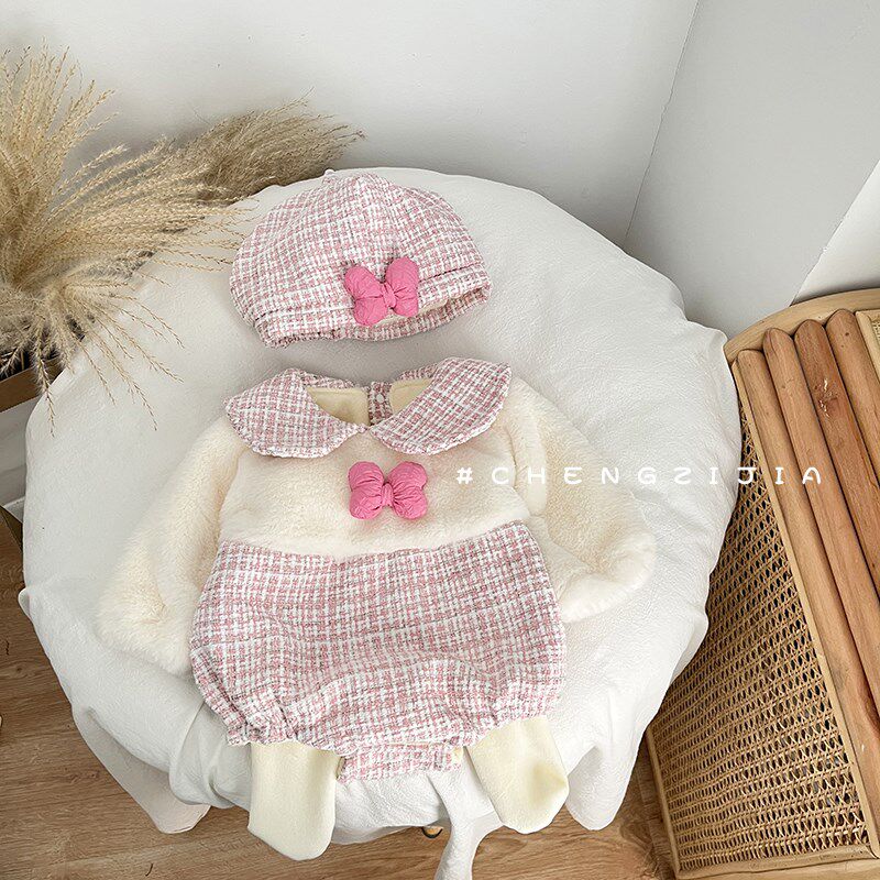 婴儿衣服套装女宝宝秋装连体衣婴儿满月哈衣爬服包屁衣秋冬三件套