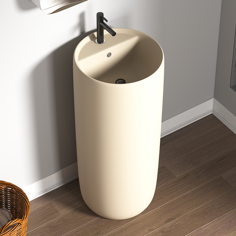 奶油风陶瓷立柱盆卫生间落地式洗脸盆民宿柱盆洗手盆小户型洗手台