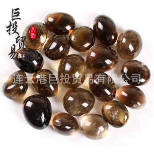 天然茶水晶滚石大颗粒茶晶消磁石鱼缸造景装饰石查克拉水晶石一斤