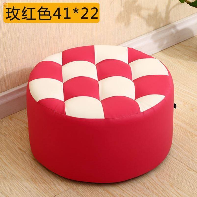 皮客厅圆柱形高圆形小沙发家用蹲蹬凳子坐墩椅子实木欧式皮墩可爱