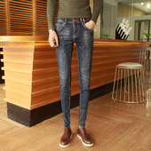 牛仔裤 春季 修身 男士 小脚裤 青少年弹力紧身铅笔裤 潮牌百搭休闲长裤
