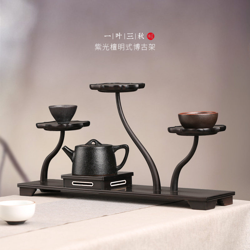 黑檀红木多宝阁茶具架仿古董客厅玄关装饰品实木隔断小博古架摆件