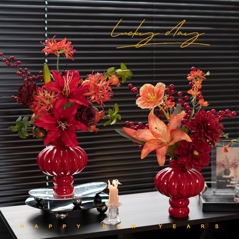 新年喜庆年宵花发财果红果花束摆设轻奢高端彷真花假花Z装饰花摆