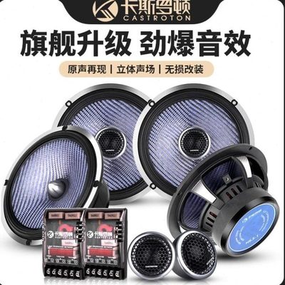 卡斯罗顿新款6.5寸玻纤蓝盆铝盆架高中重低音全车扬声器升级改装