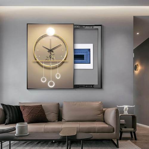 现代奢电表箱壁装饰画带钟表餐轻厅遮挡电箱挂画翻盖式39842533关