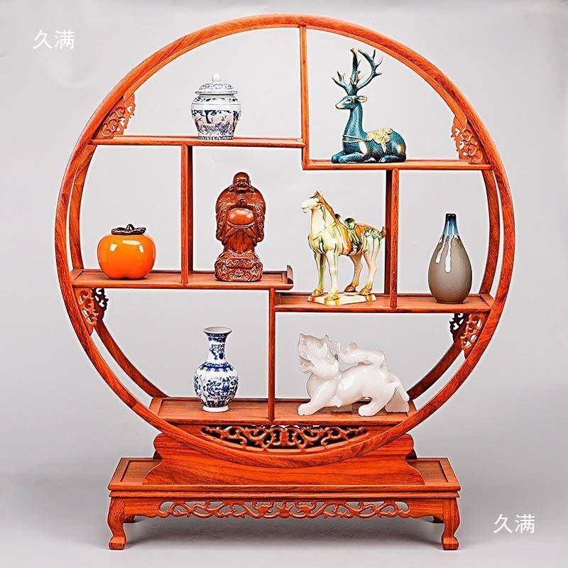 梨物木博古架紫砂茶壶架子实圆木形中式多宝花阁茶室客厅摆DBG件