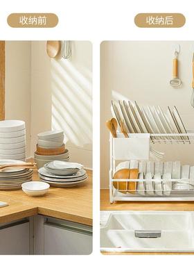 家碗架子沥架A0597水厨房双层碗碟盘沥水架用放碗收纳置物架带筷