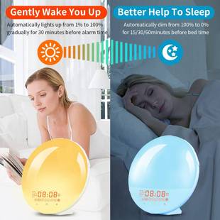 自然日出唤醒灯LED电子闹钟 模拟日落白噪音助眠灯 七彩氛围夜灯