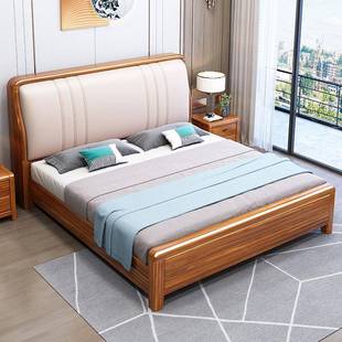 实1木软靠床1.8米中式 现代简约主双人床.5轻奢高米档137卧储物婚