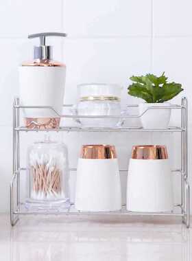 27x13cm小号浴室厨房台面双层不锈钢洗漱调味品收纳储物置物架篮