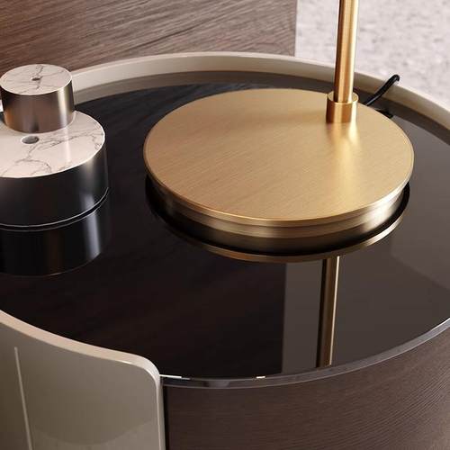 床意PS-T905式简实木极烤漆头柜轻奢圆形边几设计款悬浮床头师柜