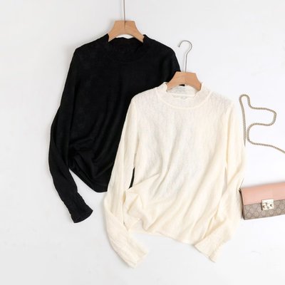 木笛花边蕾丝半高领毛衣