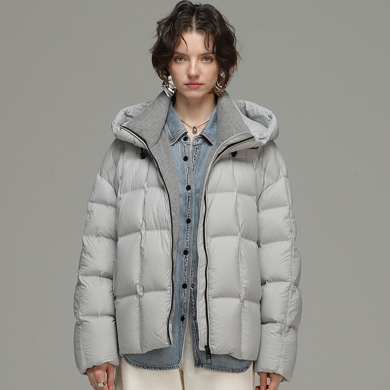 木笛时尚方格短款冬季新品泡芙潮羽绒服
