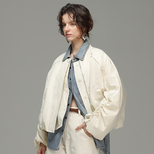 2025冬季新款时尚假两件夹克潮流女士新款羽绒服牛仔拼接短款保暖