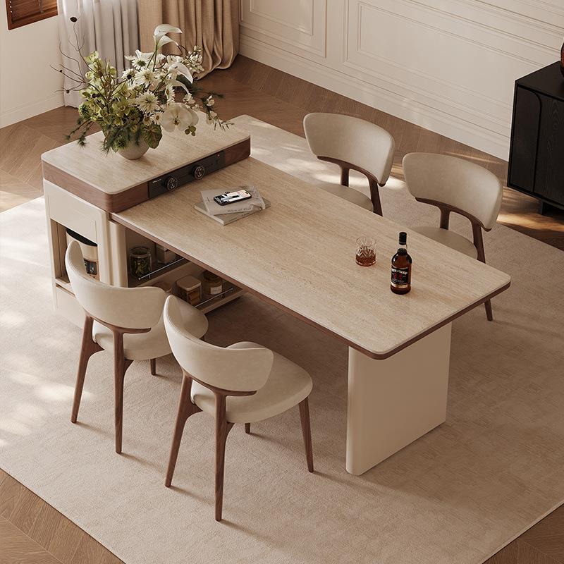 2025新款厨房家用实木可伸缩岛台餐桌一体中古风小户型岩板中导台