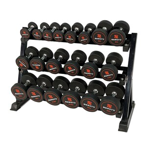 健身房商用圆头哑铃套装圆钢内芯架子组合十对包胶钢哑铃