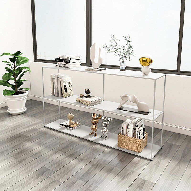 落地铁艺简约黑色书架客厅玄关隔断小户型靠墙创意极简金属展示架