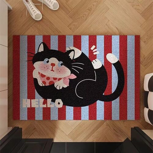 可爱猫咪丝圈地毯入户o门口除尘脚垫耐磨家居玄关进门垫方形可裁