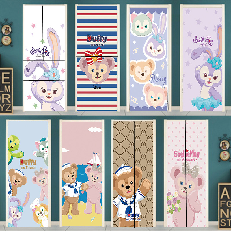 创意可爱兔卡通门贴纸整张木门翻新自粘画卧室推拉电梯冰箱幼儿园