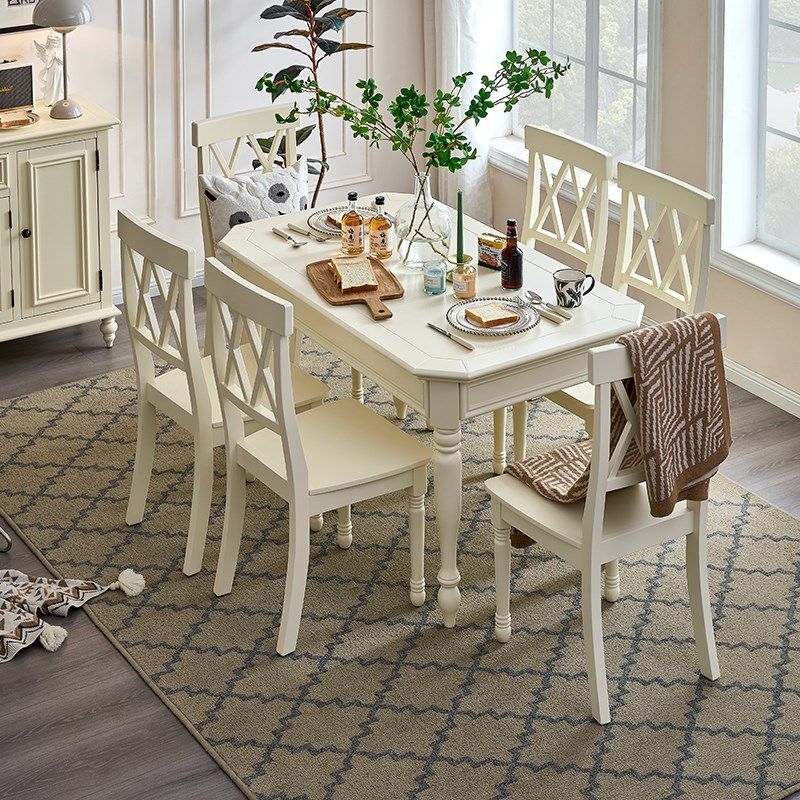 美式实木餐桌椅组合奶油风白色现代简约长方形饭桌餐厅小户型家用,住宅家具,大理石餐桌,淘宝优惠券,粉丝福利购,淘宝优惠卷