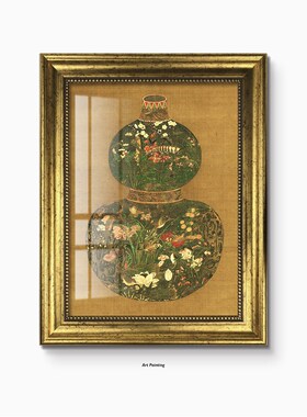 宝葫芦招财装饰画中古侘寂风中式高级感小众艺R术挂画餐厅禅意墙