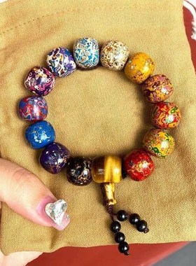 佛珠盘珠手持螺钿文玩手串多宝黑蓝绿螺纹犀皮非遗珠大漆手链饰品