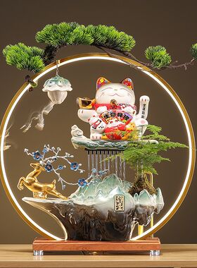 创意招财猫装饰流水生财摆件循环水办公室客厅新中式公司开业礼品
