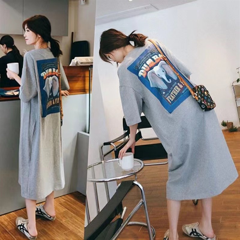 哺乳裙夏季外出辣妈款宽松遮肚子显瘦纯棉五分袖哺乳期喂奶连衣裙