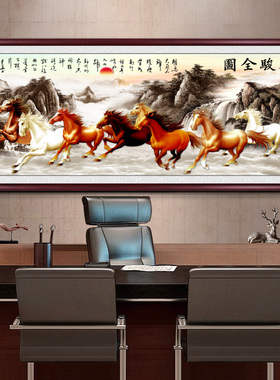 八骏图客厅装饰画办公室挂画沙发背景墙国画新中式水墨画马到成功