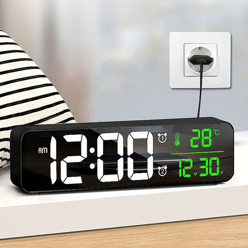 简约数字钟表电表子LED闹钟夜光静音家用客厅桌面台钟万年历温度