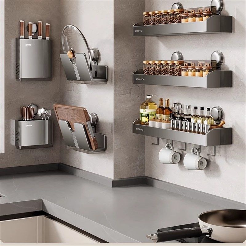 厨房吸盘置物架免打孔壁挂式刀架调味料用品大全家用多功能收纳架