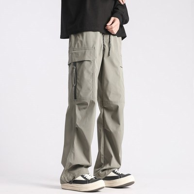 方少男春秋美式防水机能风多口袋工装裤女直筒宽松登山冲锋休闲裤