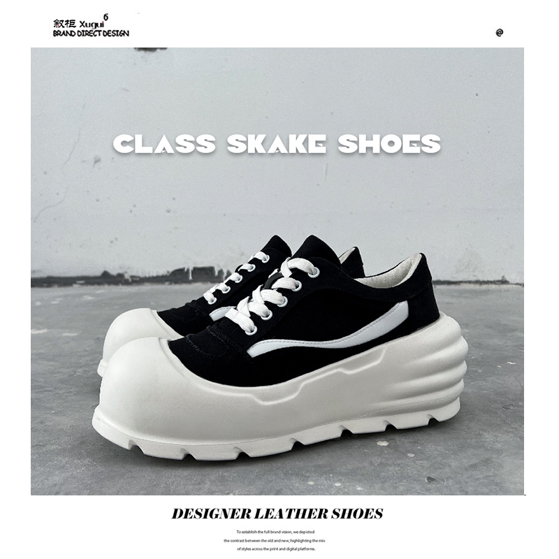 增高8CM2024新款老爹鞋超拽厚底翘大头小白鞋面包帆布德训鞋男潮